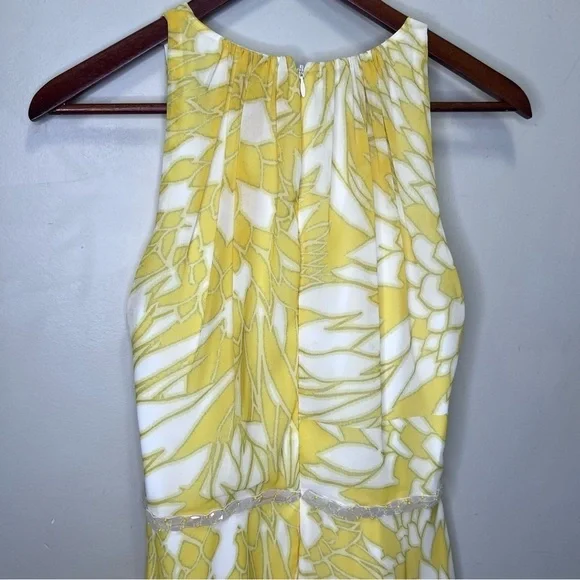 Badgley Mischka  Yellow Paradiso Dress Size 4 Beaded Attatched Belt - Picture 11 of 16